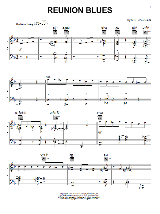 Download Modern Jazz Quartet Reunion Blues Sheet Music and learn how to play Piano PDF digital score in minutes