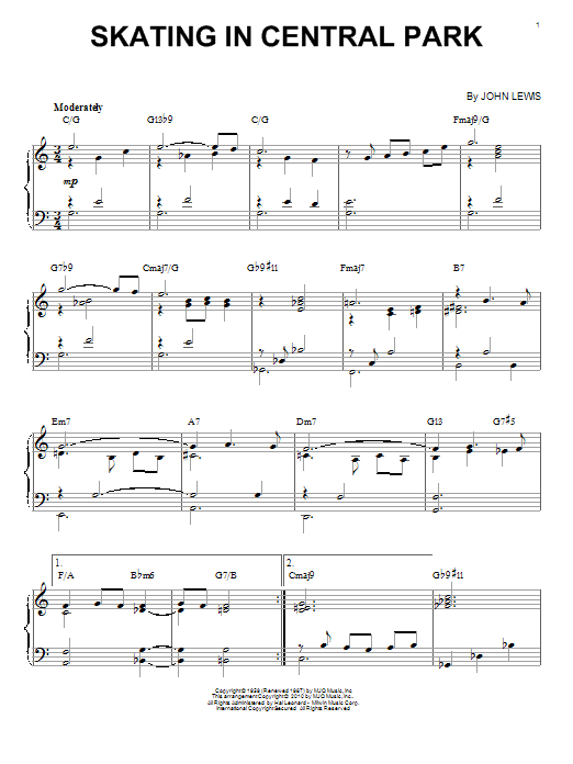 Download Modern Jazz Quartet Skating In Central Park Sheet Music and learn how to play Piano PDF digital score in minutes