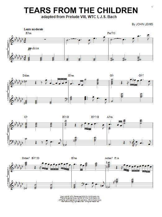 Download Modern Jazz Quartet Tears From The Children Sheet Music and learn how to play Piano PDF digital score in minutes