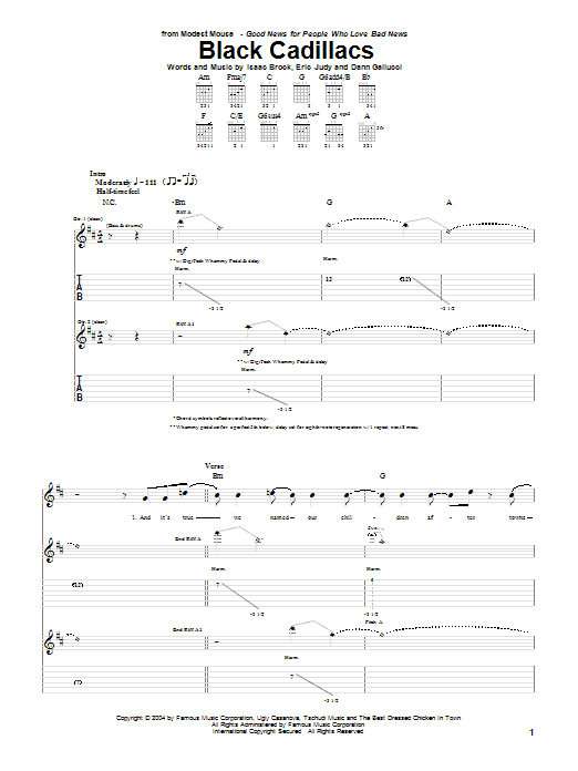 Download Modest Mouse Black Cadillacs Sheet Music and learn how to play Guitar Tab PDF digital score in minutes