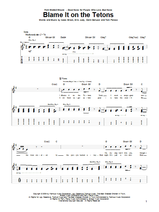 Download Modest Mouse Blame It On The Tetons Sheet Music and learn how to play Guitar Tab PDF digital score in minutes