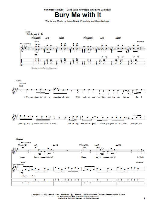 Download Modest Mouse Bury Me With It Sheet Music and learn how to play Guitar Tab PDF digital score in minutes