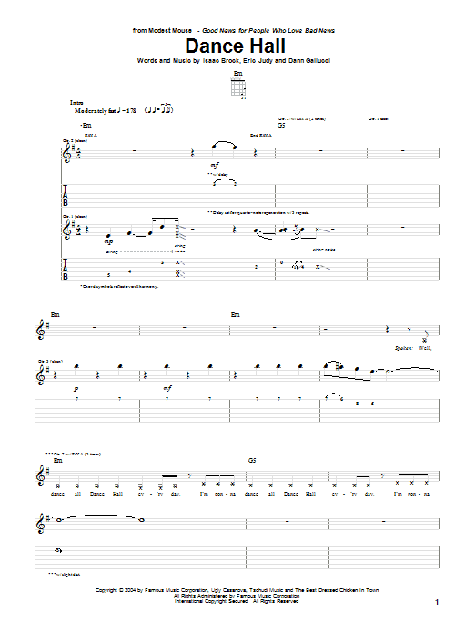 Download Modest Mouse Dance Hall Sheet Music and learn how to play Guitar Tab PDF digital score in minutes