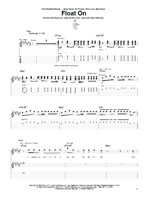 Download Modest Mouse Float On Sheet Music and learn how to play Easy Guitar Tab PDF digital score in minutes