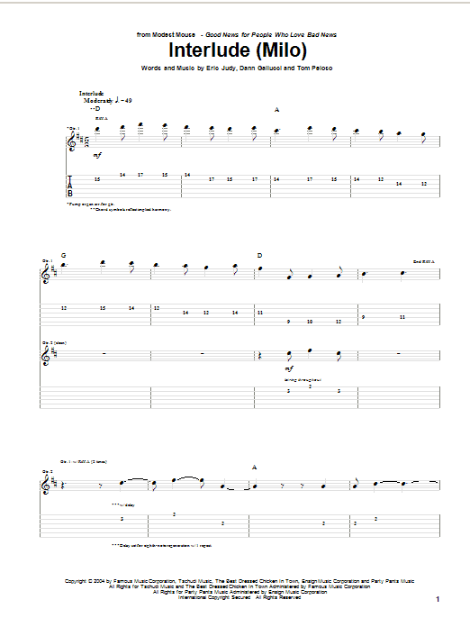 Download Modest Mouse Interlude (Milo) Sheet Music and learn how to play Guitar Tab PDF digital score in minutes