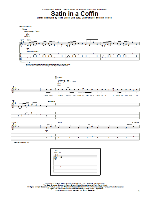 Download Modest Mouse Satin In A Coffin Sheet Music and learn how to play Guitar Tab PDF digital score in minutes