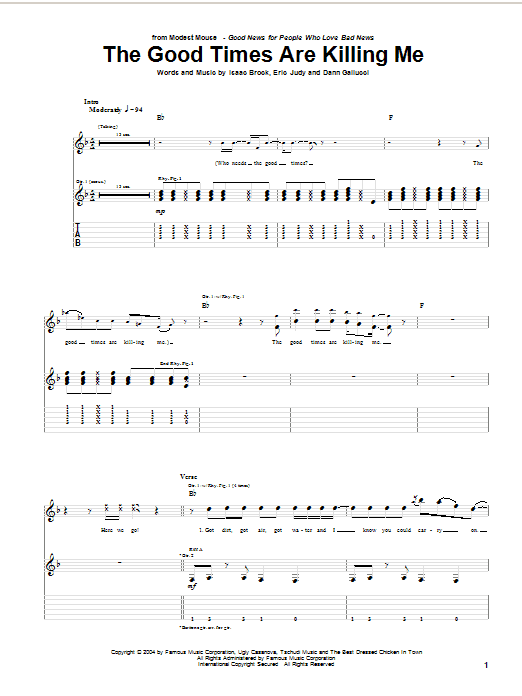 Download Modest Mouse The Good Times Are Killing Me Sheet Music and learn how to play Guitar Tab PDF digital score in minutes