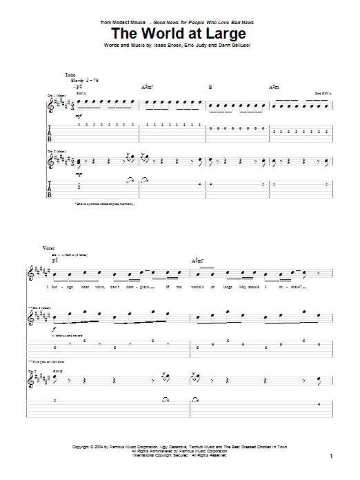 Download Modest Mouse The World At Large Sheet Music and learn how to play Guitar Tab PDF digital score in minutes