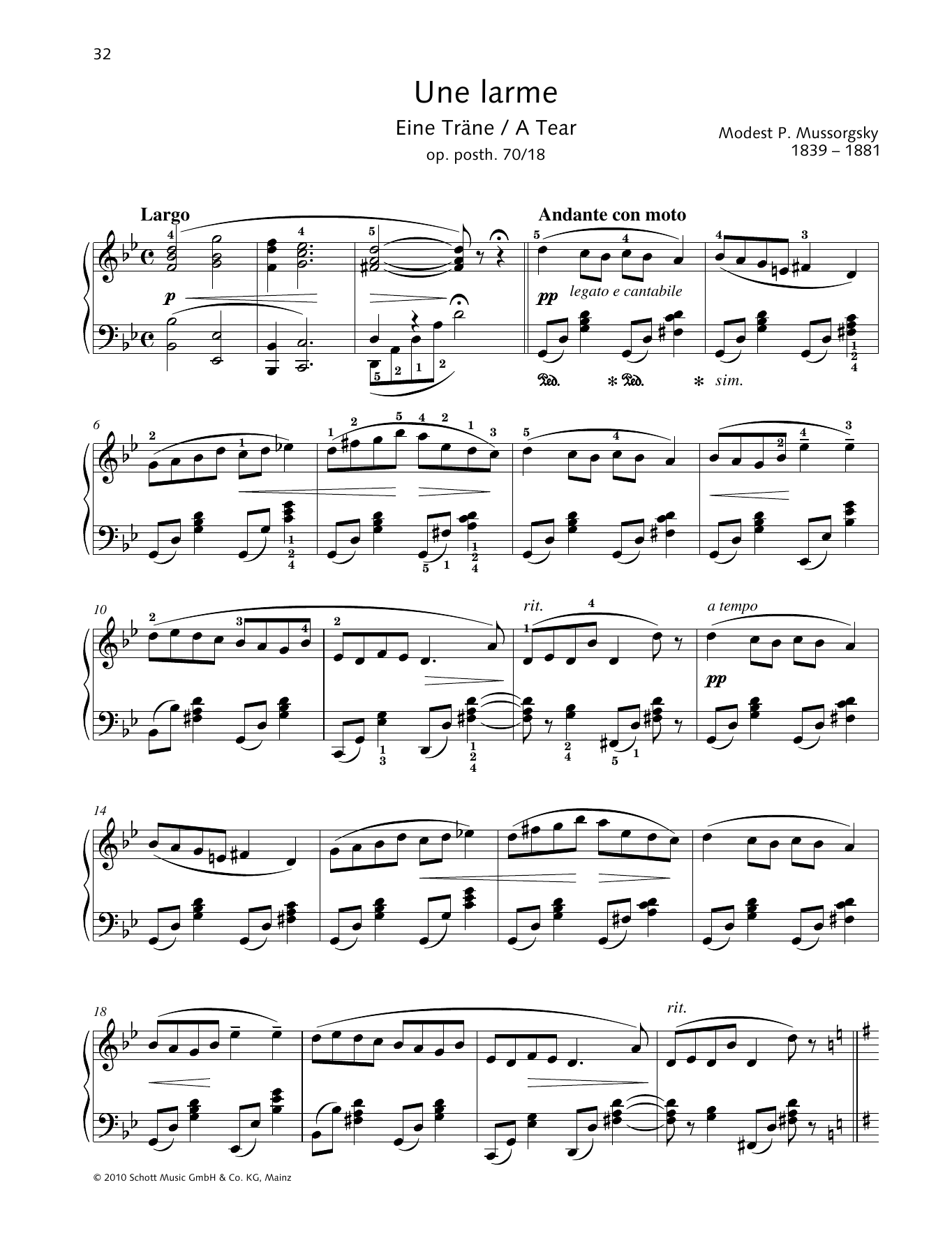 Download Modest Mussorgsky A Tear Sheet Music and learn how to play Piano Solo PDF digital score in minutes