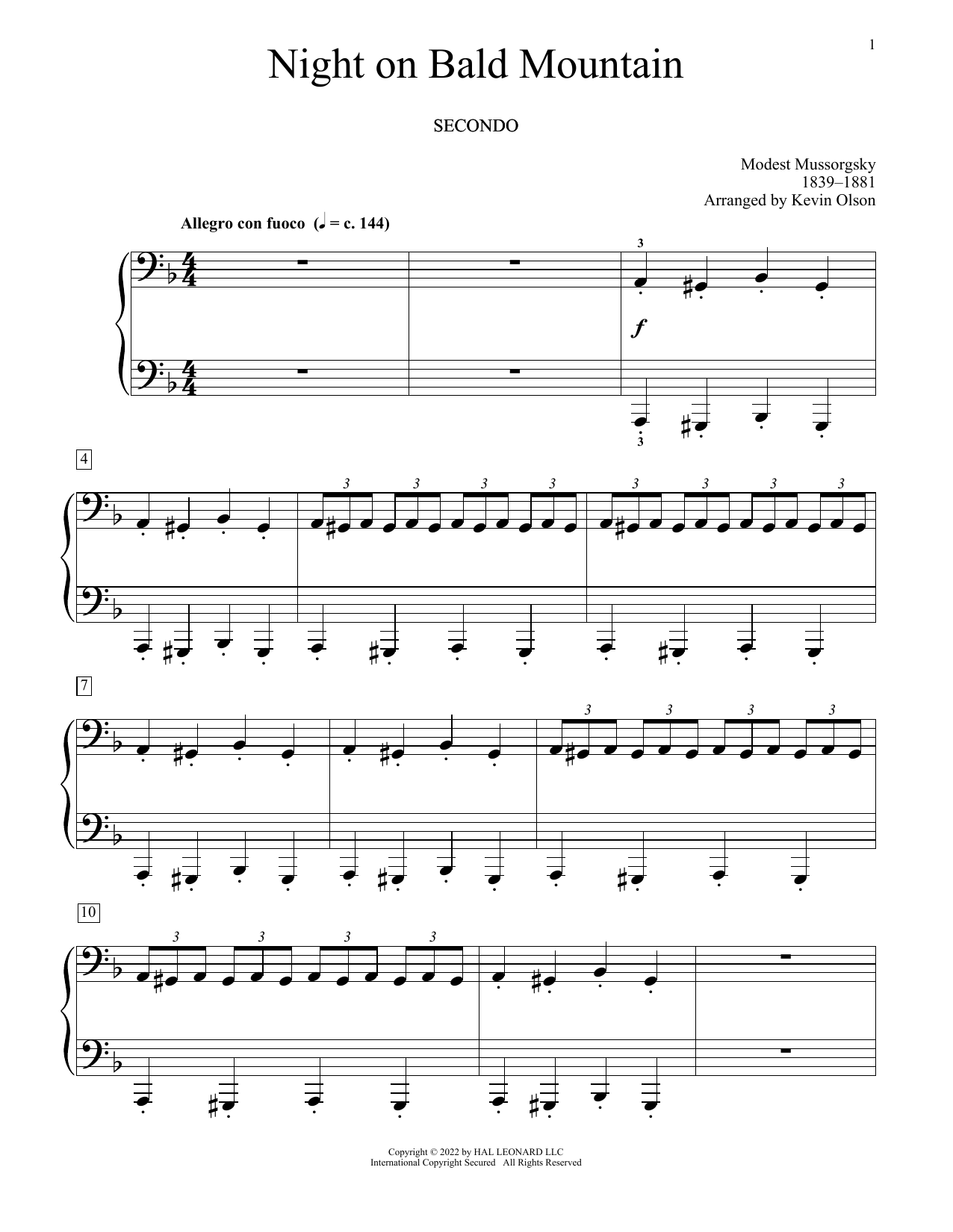Download Modest Mussorgsky Night On Bald Mountain (arr. Kevin Olson) Sheet Music and learn how to play Piano Duet PDF digital score in minutes