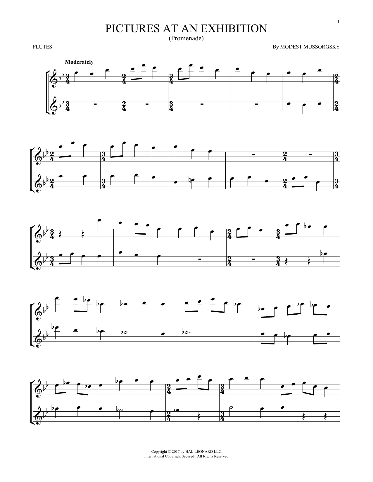 Download Modest Mussorgsky Pictures At An Exhibition Sheet Music and learn how to play Flute Duet PDF digital score in minutes