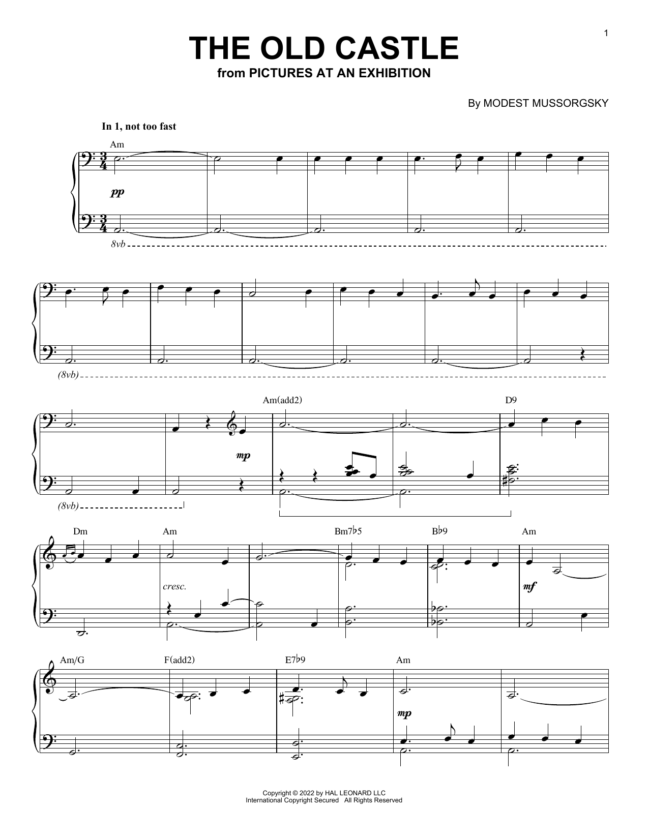 Download Modest Mussorgsky The Old Castle [Jazz version] (arr. Brent Edstrom) Sheet Music and learn how to play Piano Solo PDF digital score in minutes