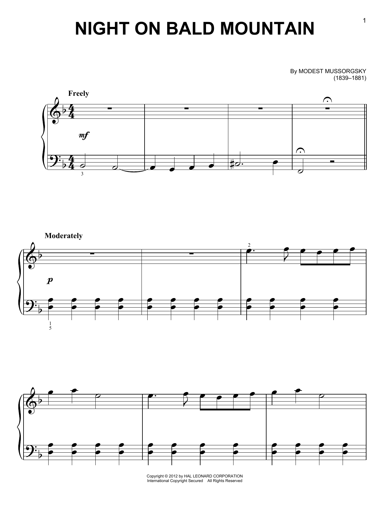 Download Modest Mussorgsky Night On Bald Mountain Sheet Music and learn how to play Easy Piano PDF digital score in minutes