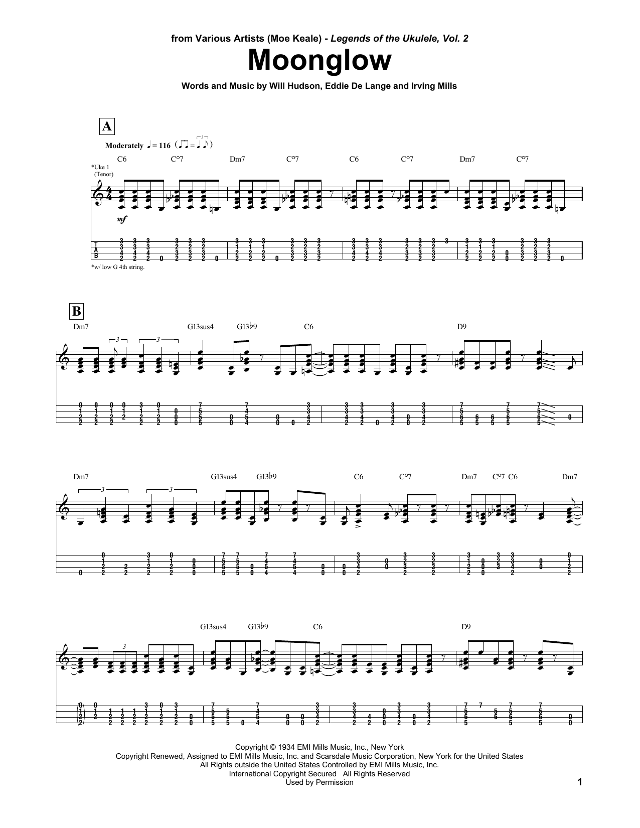 Download Moe Keale Moonglow Sheet Music and learn how to play UKETAB PDF digital score in minutes