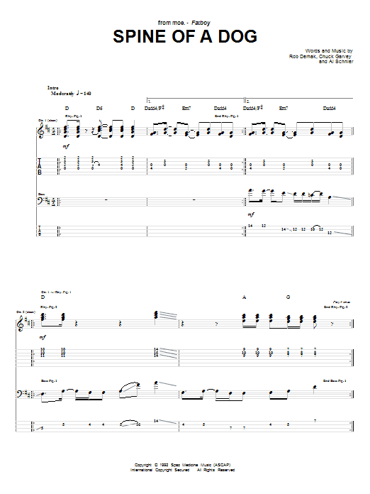 Download moe. Spine Of A Dog Sheet Music and learn how to play Guitar Tab PDF digital score in minutes