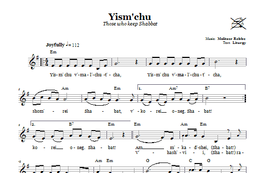 Download Molitzer Rebbe Yism'chu (Those Who Keep The Sabbath) Sheet Music and learn how to play Melody Line, Lyrics & Chords PDF digital score in minutes