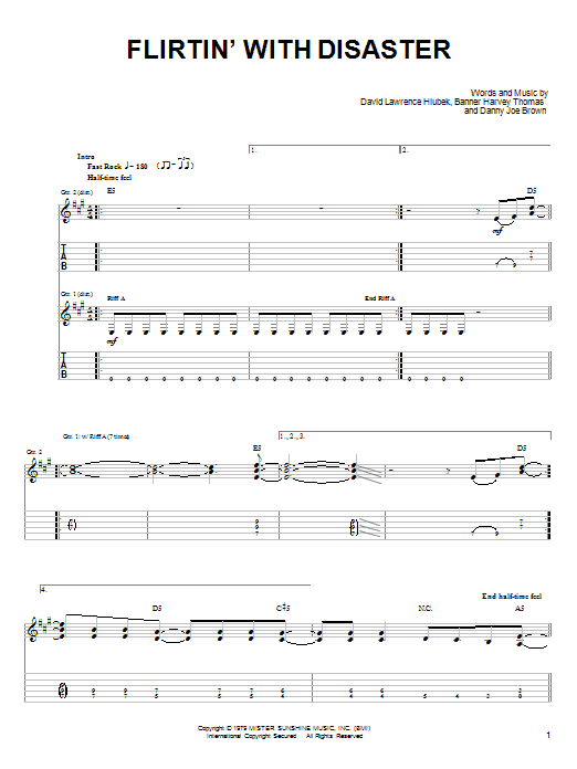 Download Molly Hatchet Flirtin' With Disaster Sheet Music and learn how to play Easy Guitar Tab PDF digital score in minutes