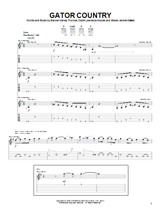 Download Molly Hatchet Gator Country Sheet Music and learn how to play Guitar Tab PDF digital score in minutes
