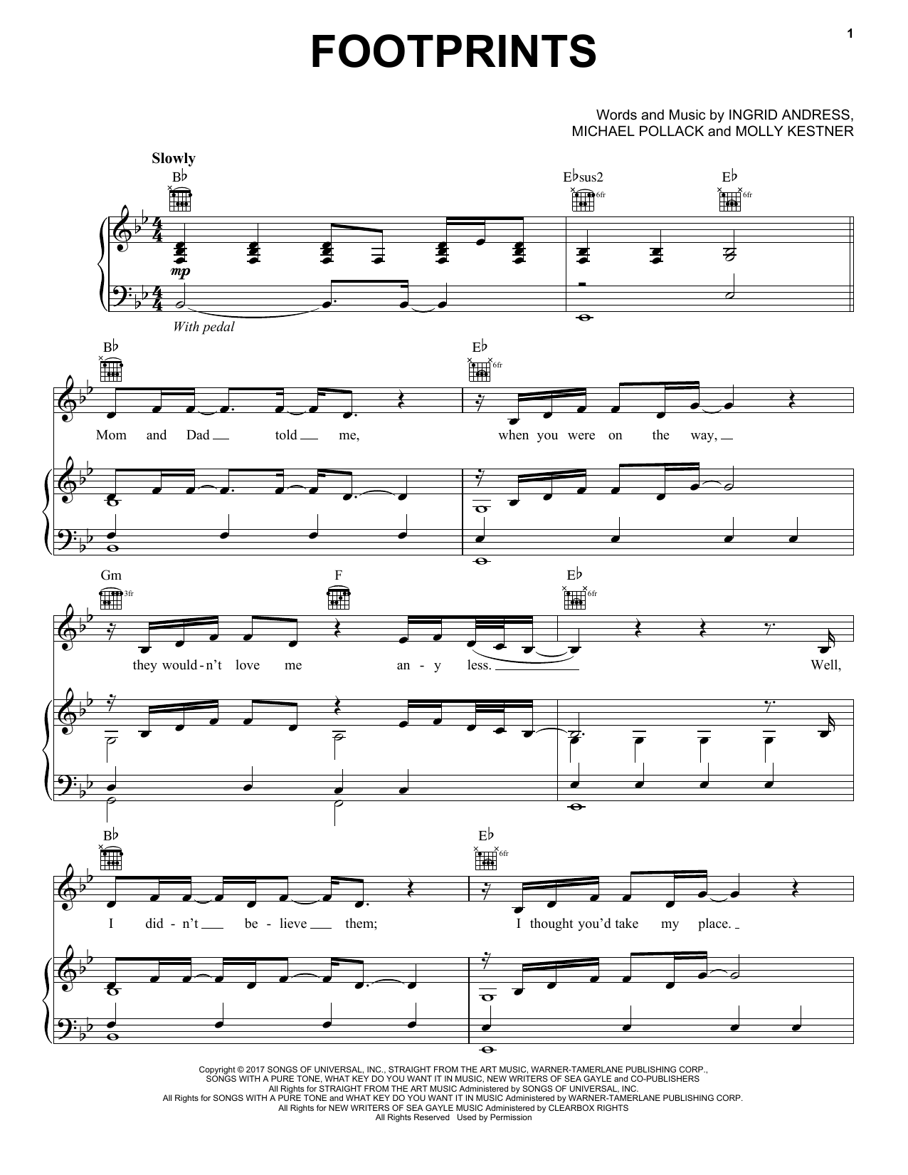 Download Molly Kate Kestner Footprints Sheet Music and learn how to play Piano, Vocal & Guitar (Right-Hand Melody) PDF digital score in minutes