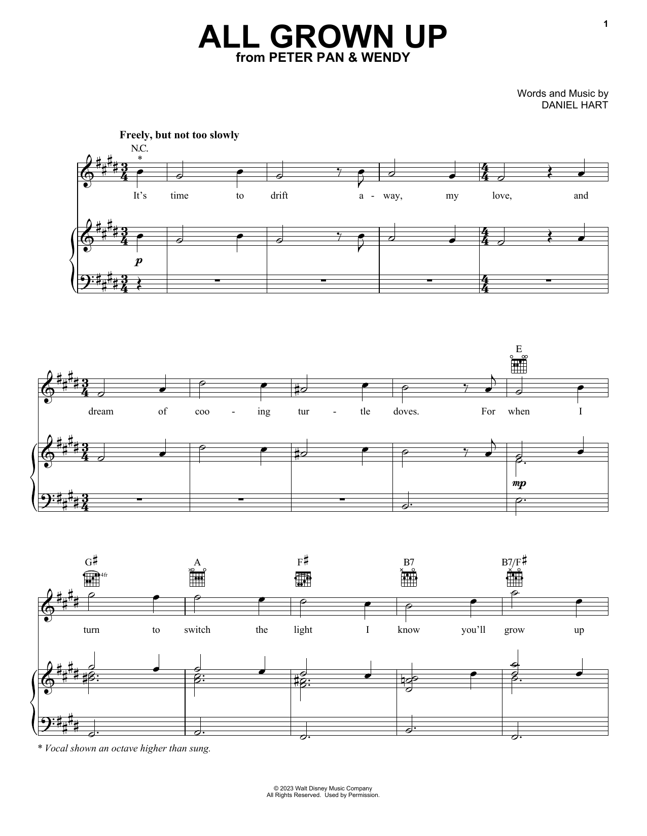 Download Molly Parker All Grown Up (from Peter Pan & Wendy) Sheet Music and learn how to play Piano, Vocal & Guitar Chords (Right-Hand Melody) PDF digital score in minutes