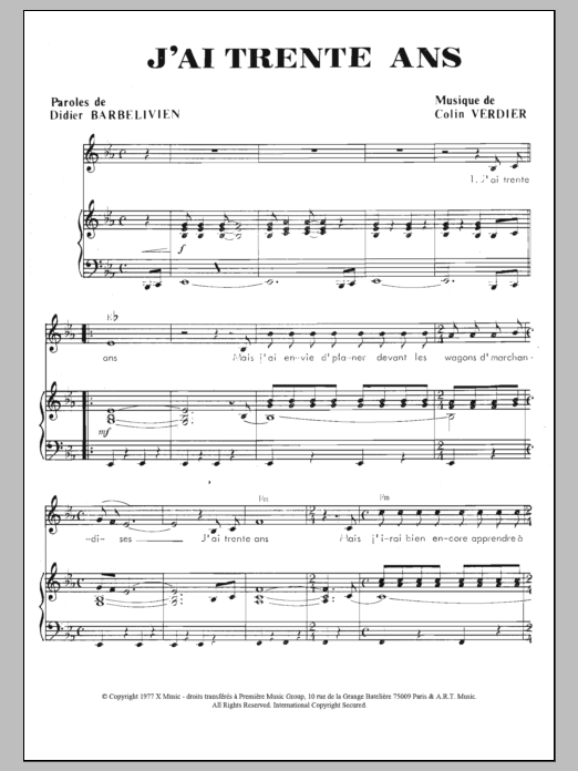 Download Mon Capitaine J'ai Trente Ans Sheet Music and learn how to play Piano & Vocal PDF digital score in minutes
