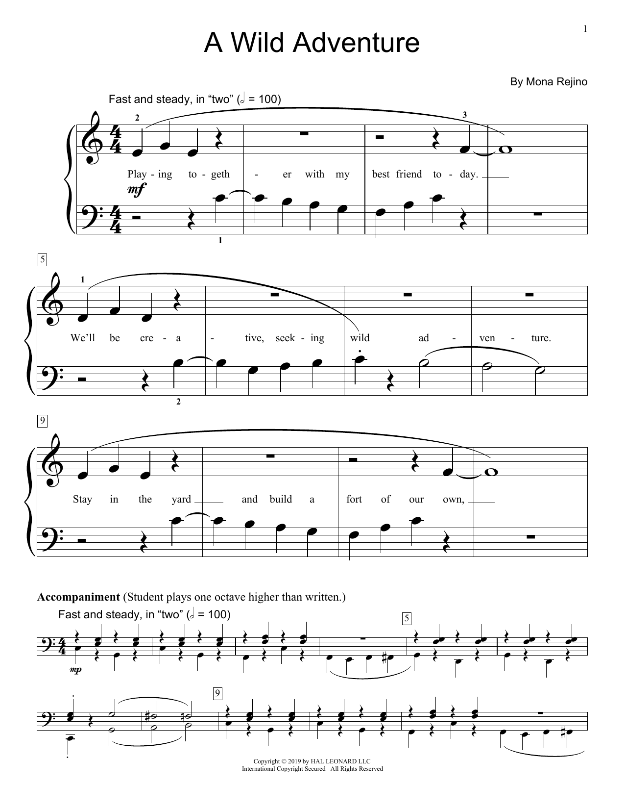 Download Mona Rejino A Wild Adventure Sheet Music and learn how to play Educational Piano PDF digital score in minutes