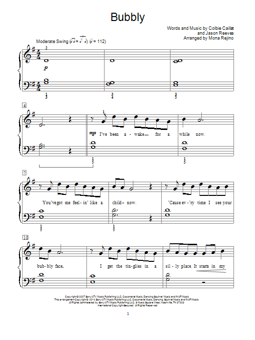 Download Colbie Caillat Bubbly Sheet Music and learn how to play Easy Piano PDF digital score in minutes