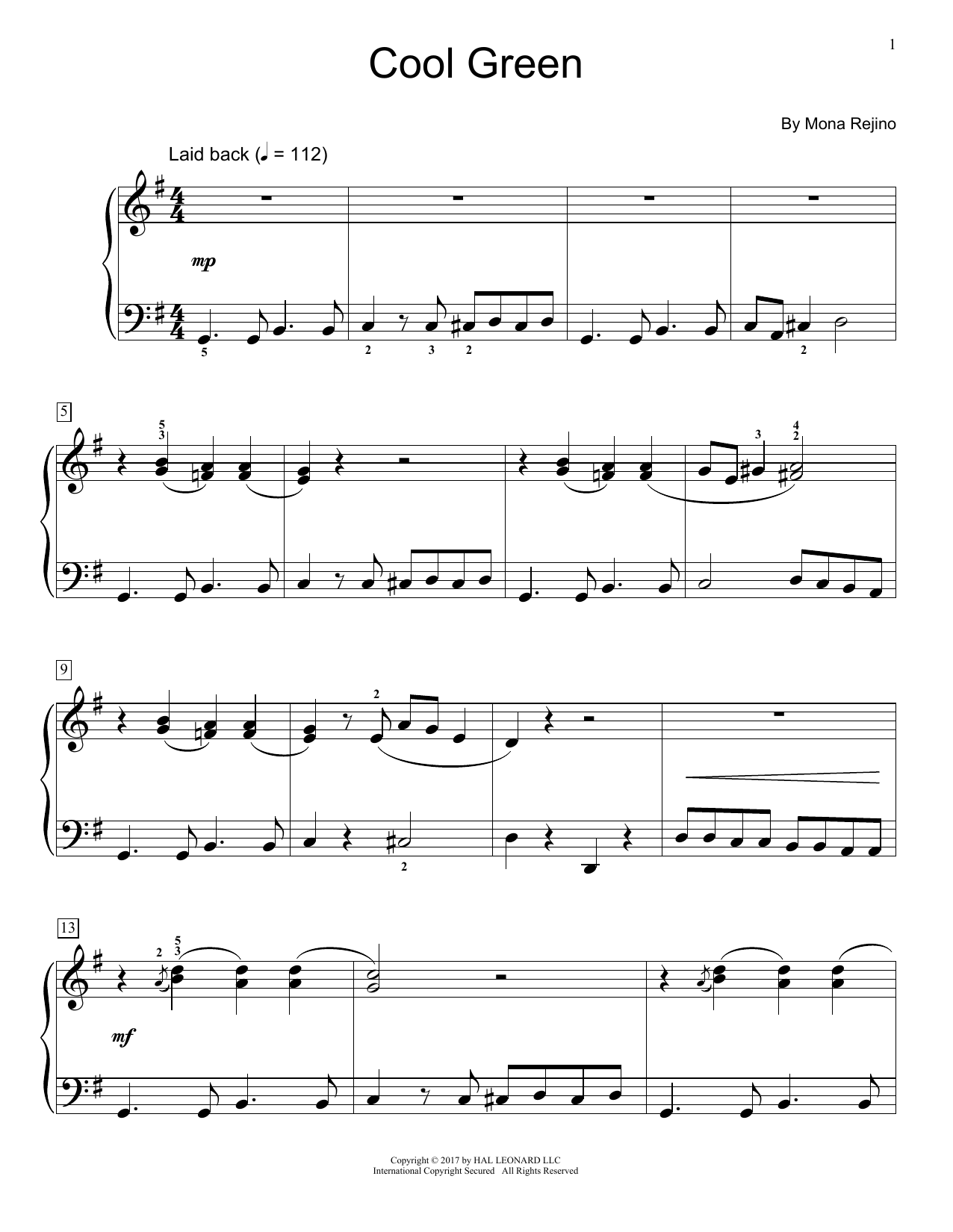 Download Mona Rejino Cool Green Sheet Music and learn how to play Educational Piano PDF digital score in minutes