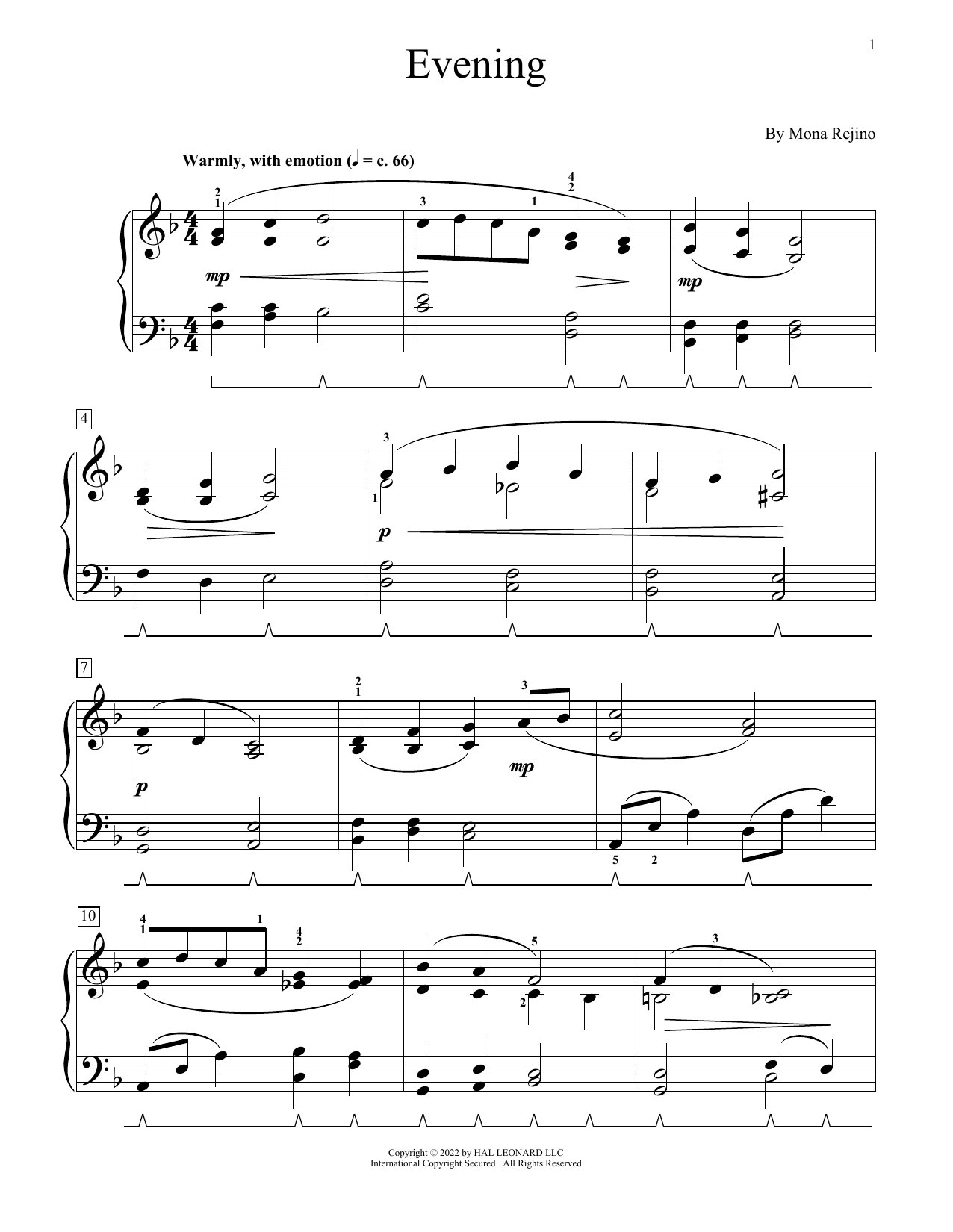 Download Mona Rejino Evening Sheet Music and learn how to play Educational Piano PDF digital score in minutes