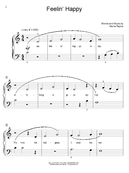 Download Mona Rejino Feelin' Happy Sheet Music and learn how to play Easy Piano PDF digital score in minutes