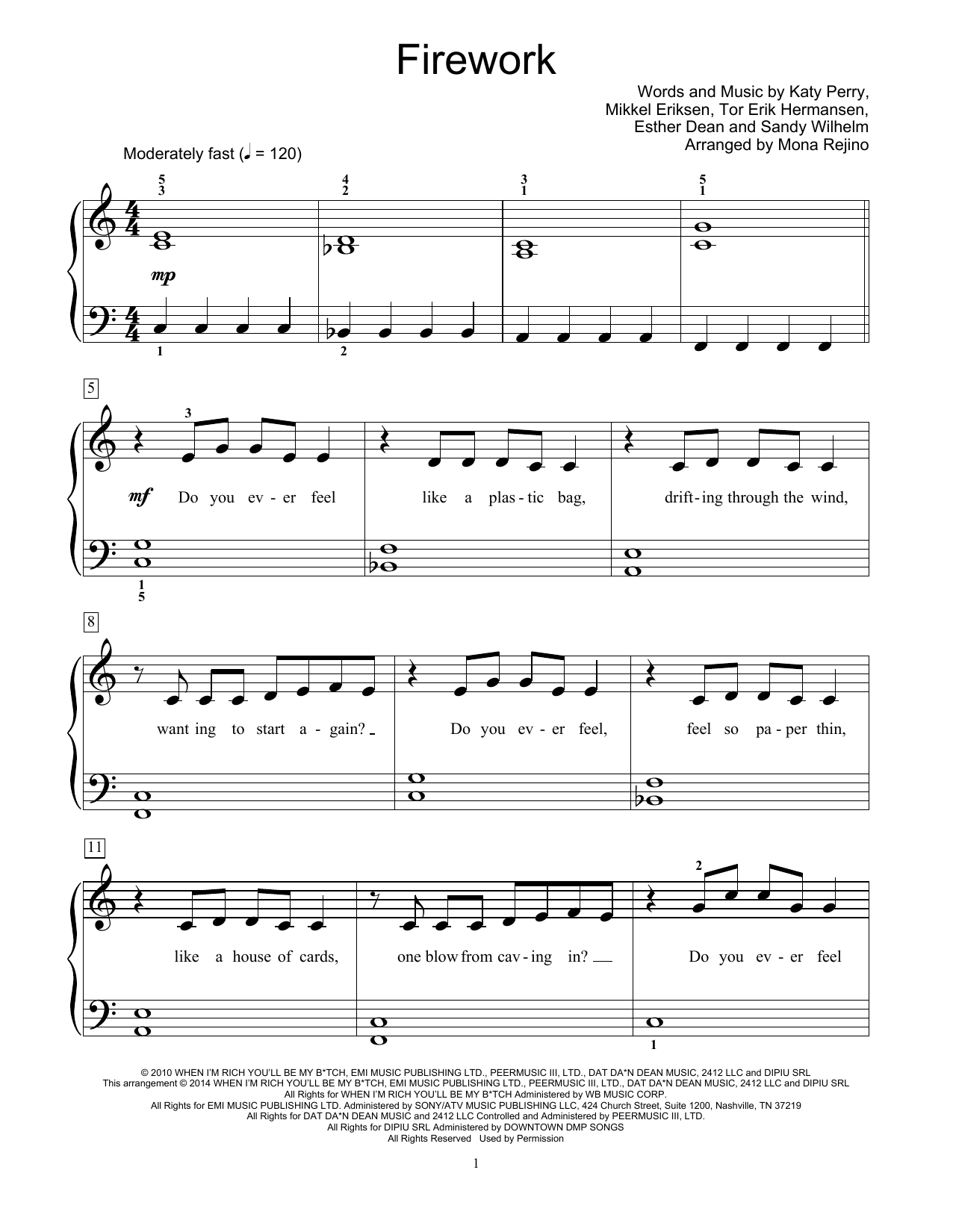 Download Katy Perry Firework Sheet Music and learn how to play Easy Piano PDF digital score in minutes