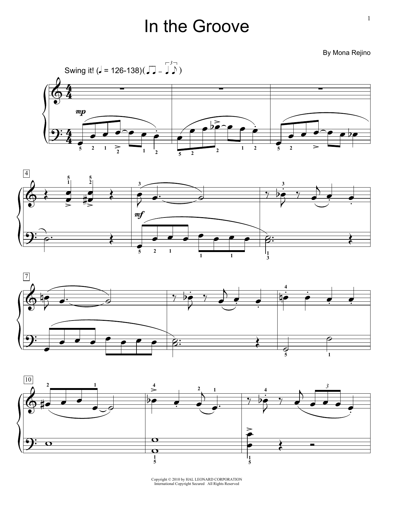 Download Mona Rejino In The Groove Sheet Music and learn how to play Easy Piano PDF digital score in minutes