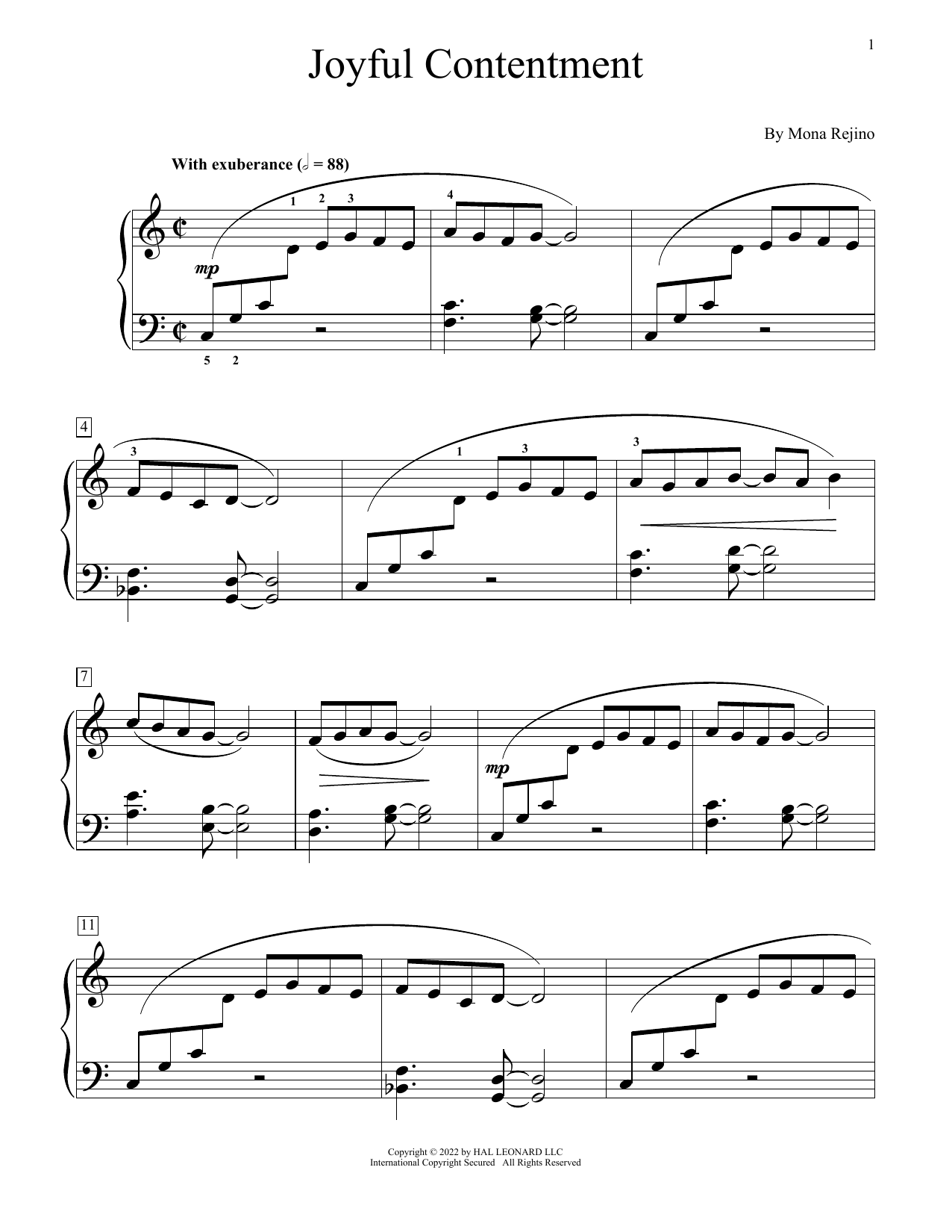 Download Mona Rejino Joyful Contentment Sheet Music and learn how to play Educational Piano PDF digital score in minutes