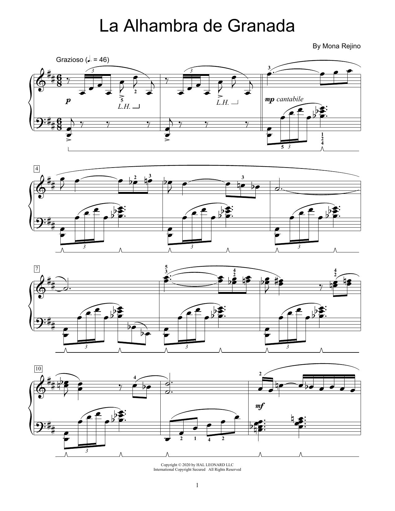 Download Mona Rejino La Alhambra De Granada Sheet Music and learn how to play Educational Piano PDF digital score in minutes