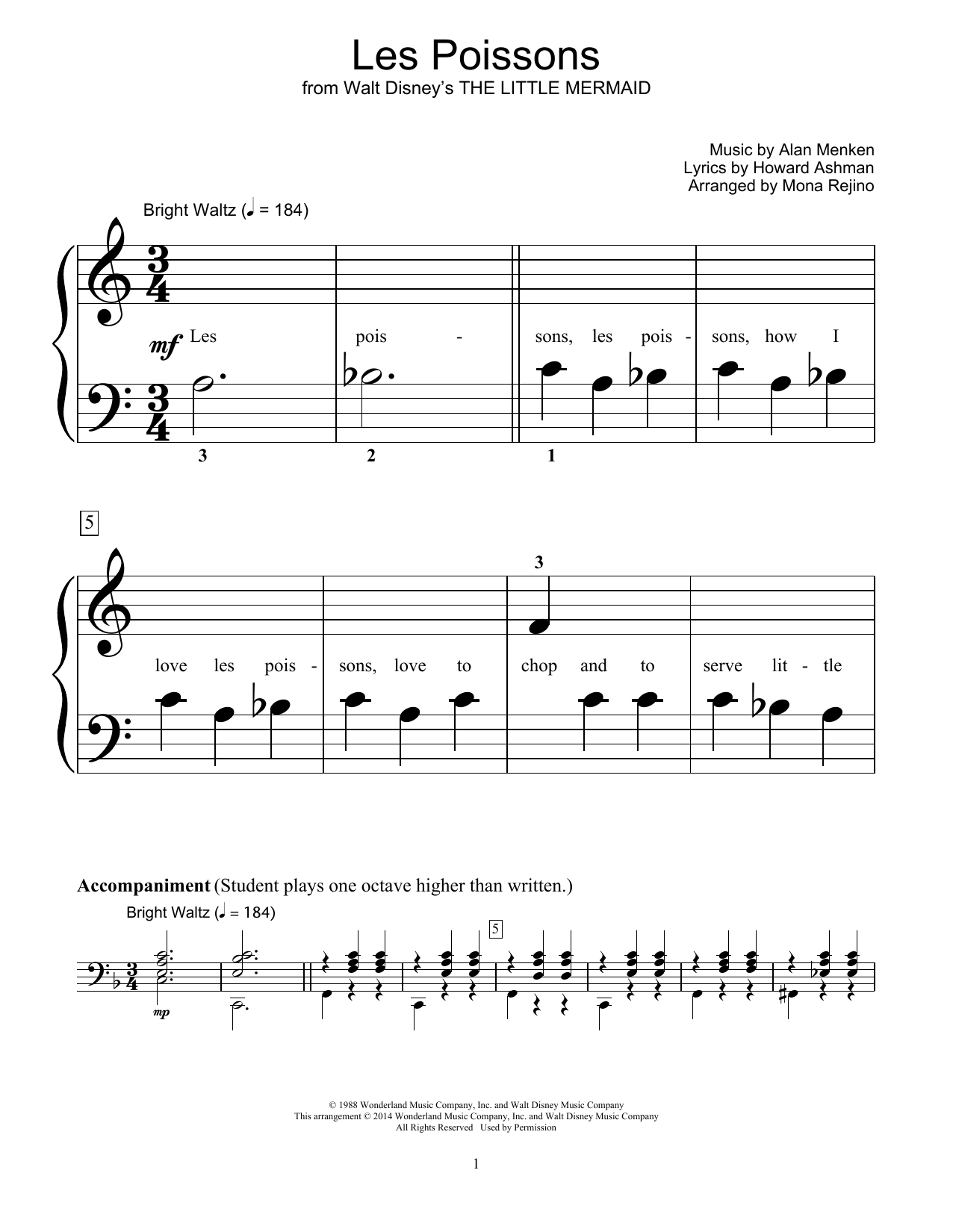Download Mona Rejino Les Poissons Sheet Music and learn how to play Easy Piano PDF digital score in minutes