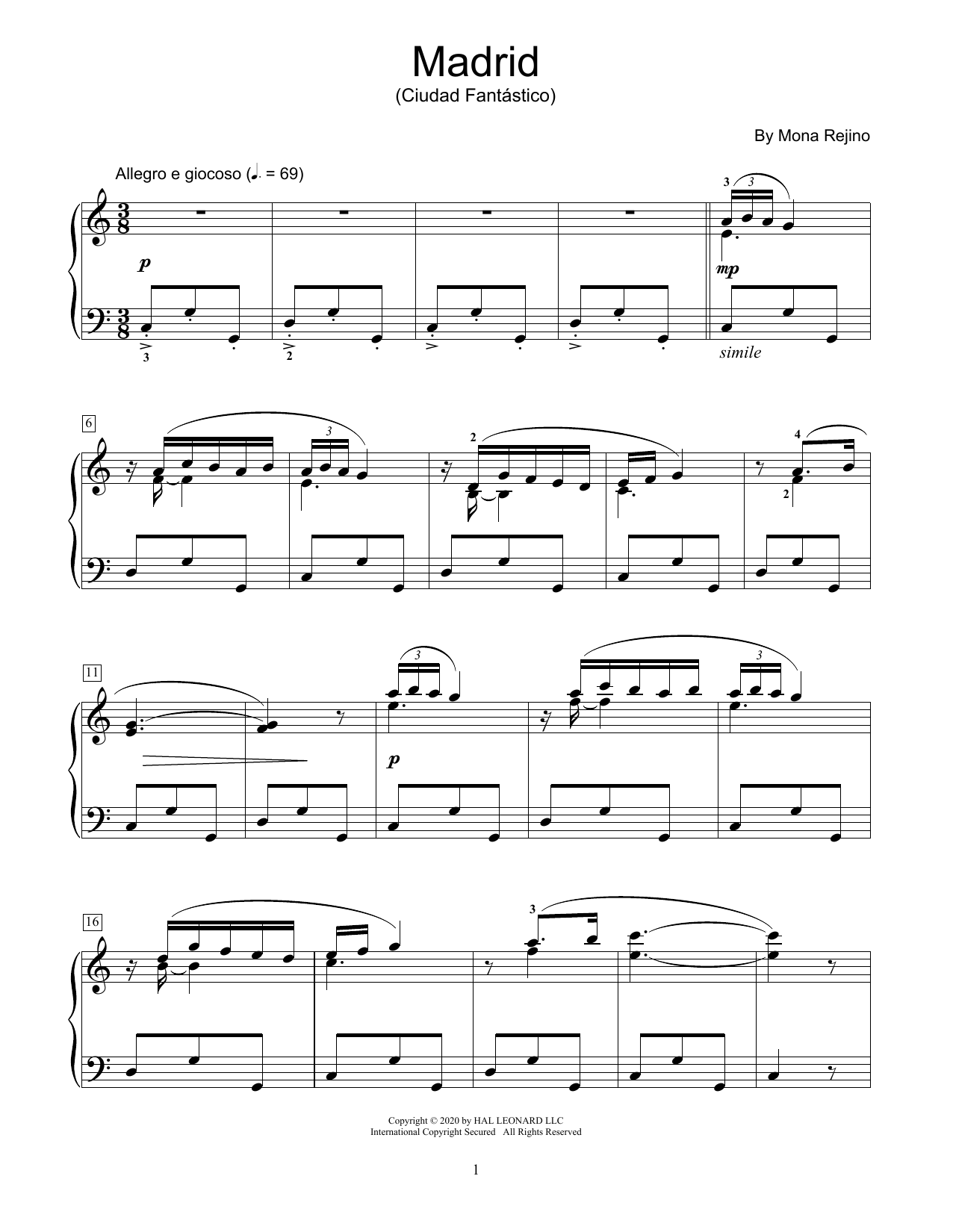 Download Mona Rejino Madrid (Ciudad Fantastico) Sheet Music and learn how to play Educational Piano PDF digital score in minutes