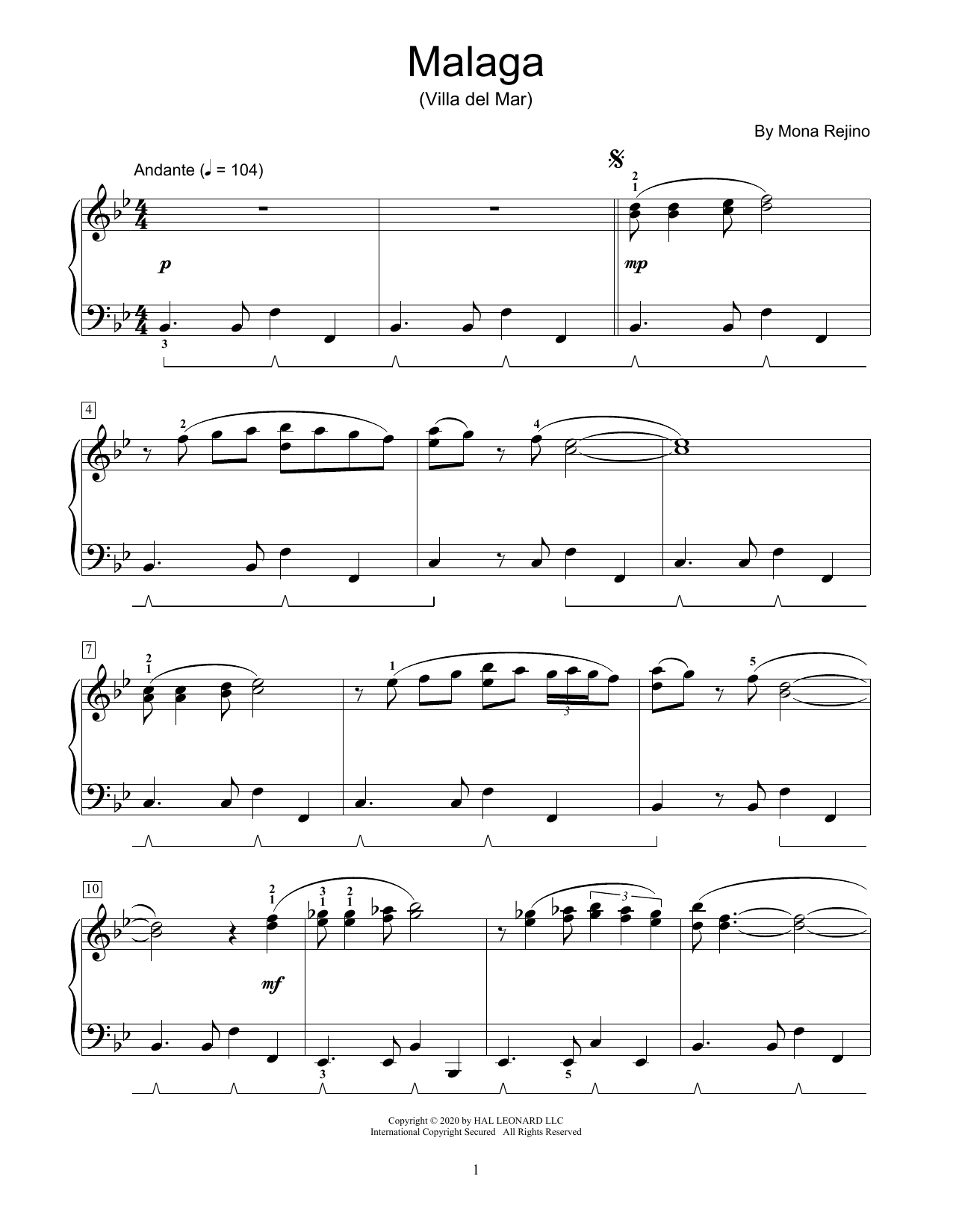 Download Mona Rejino Malaga (Villa Del Mar) Sheet Music and learn how to play Educational Piano PDF digital score in minutes