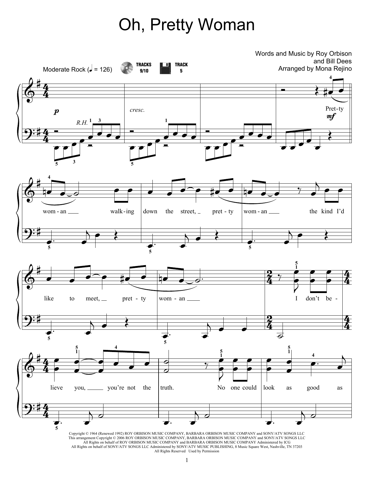 Download Mona Rejino Oh, Pretty Woman Sheet Music and learn how to play Easy Piano PDF digital score in minutes