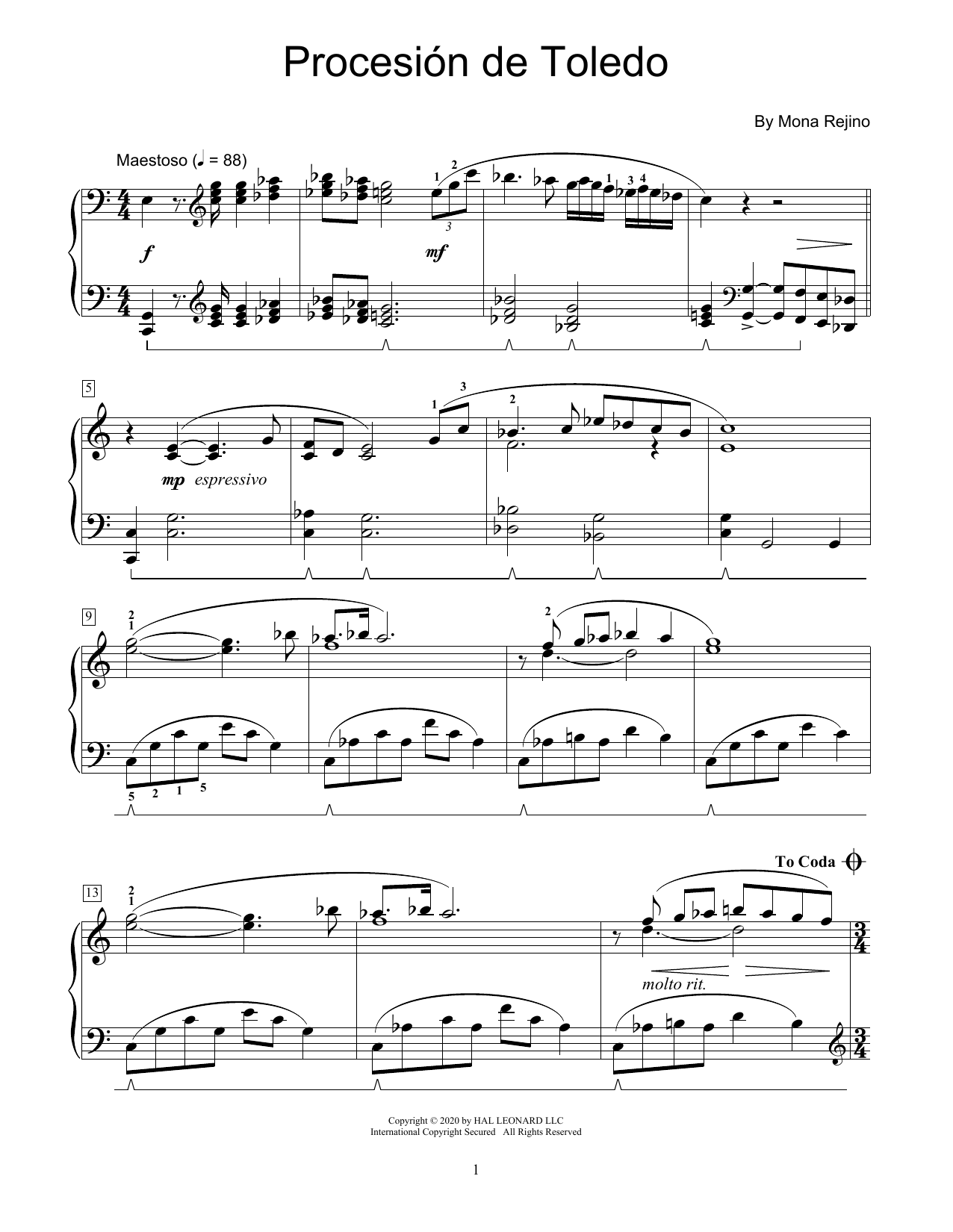 Download Mona Rejino Procesion De Toledo Sheet Music and learn how to play Educational Piano PDF digital score in minutes