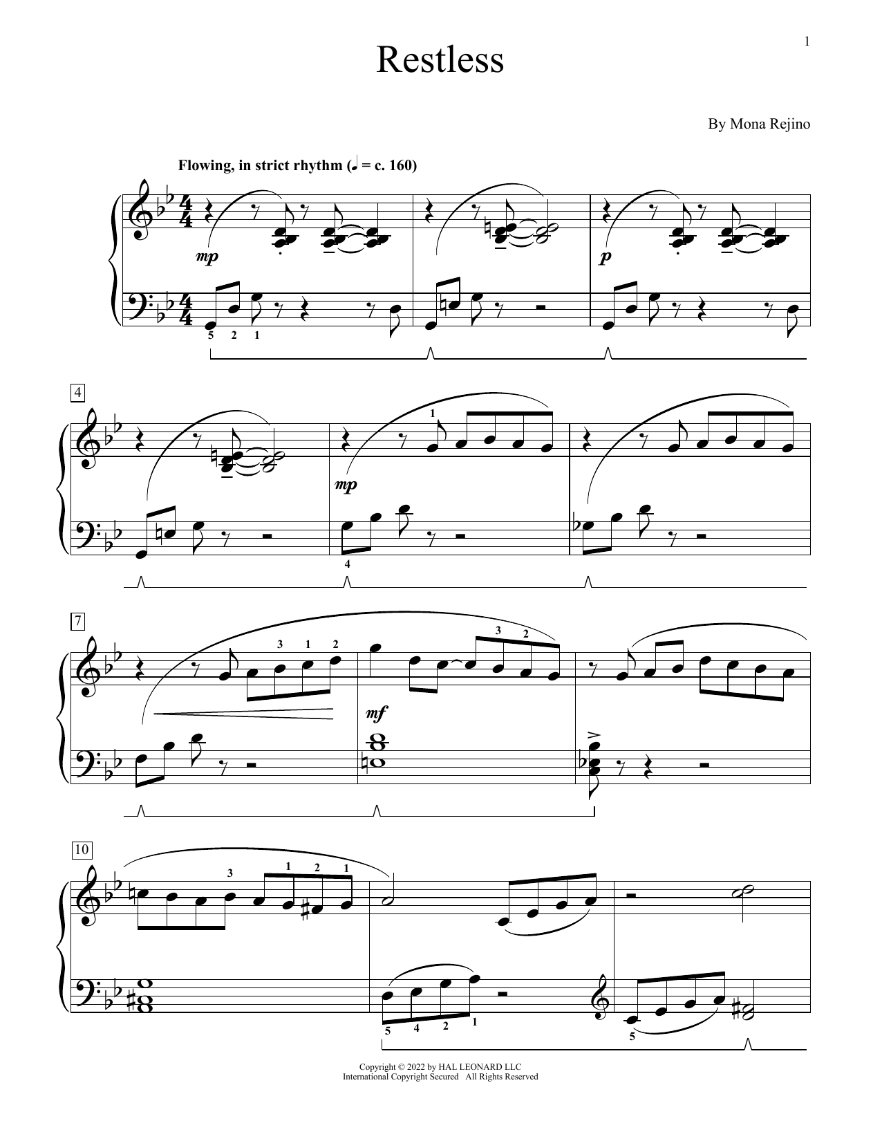 Download Mona Rejino Restless Sheet Music and learn how to play Educational Piano PDF digital score in minutes