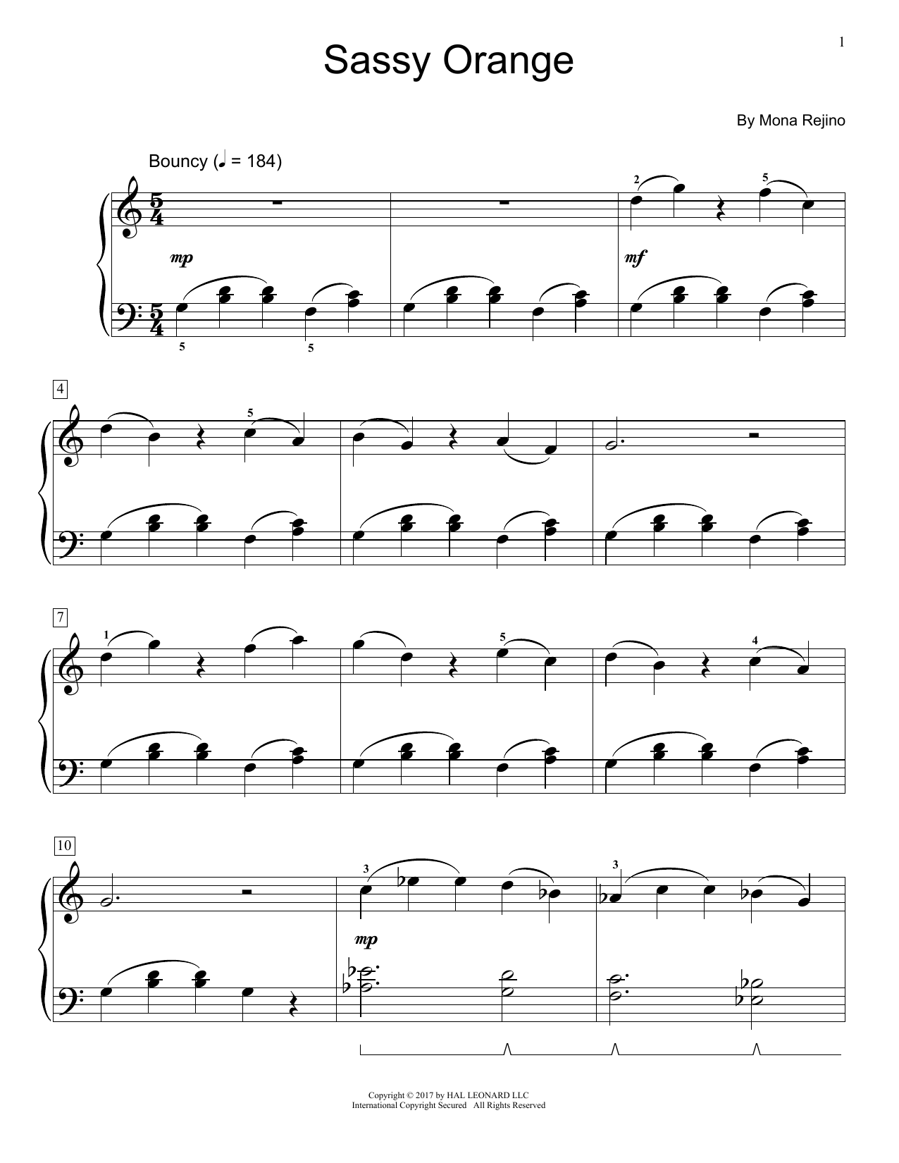 Download Mona Rejino Sassy Orange Sheet Music and learn how to play Educational Piano PDF digital score in minutes