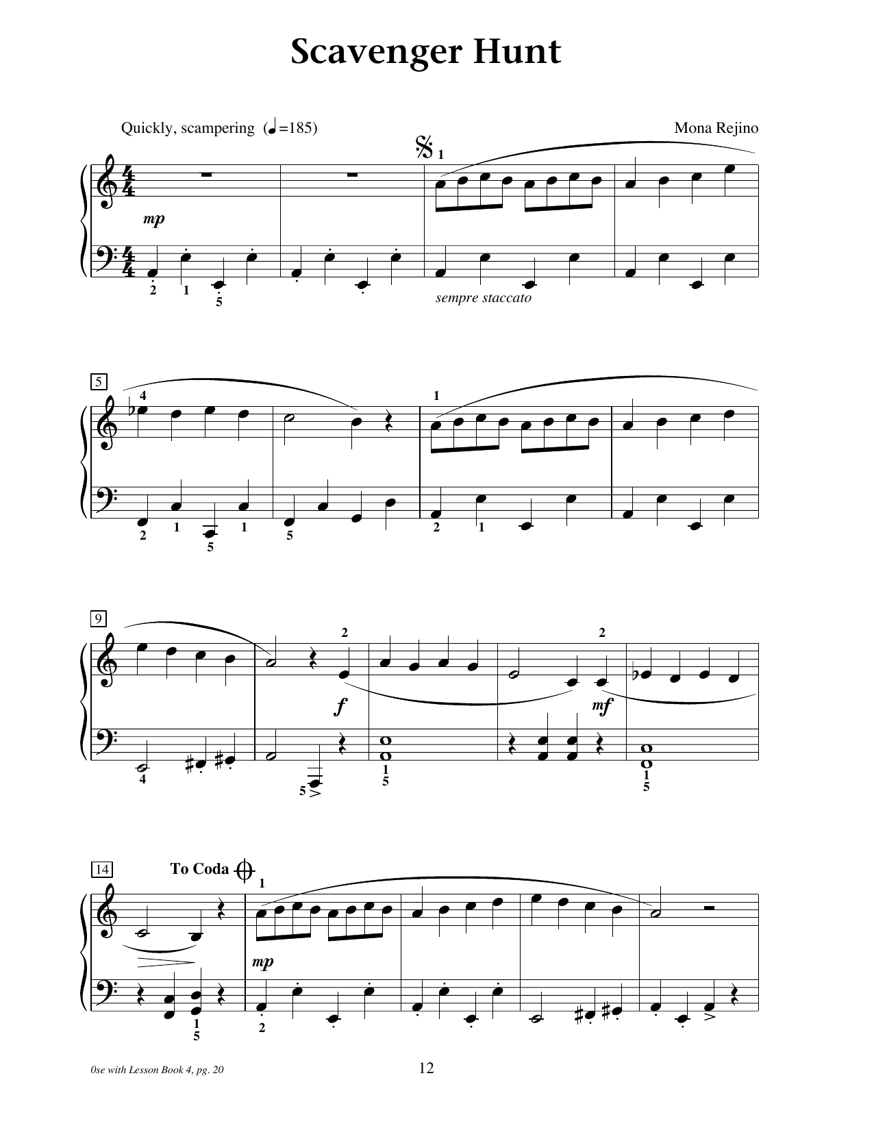 Download Mona Rejino Scavenger Hunt Sheet Music and learn how to play Educational Piano PDF digital score in minutes