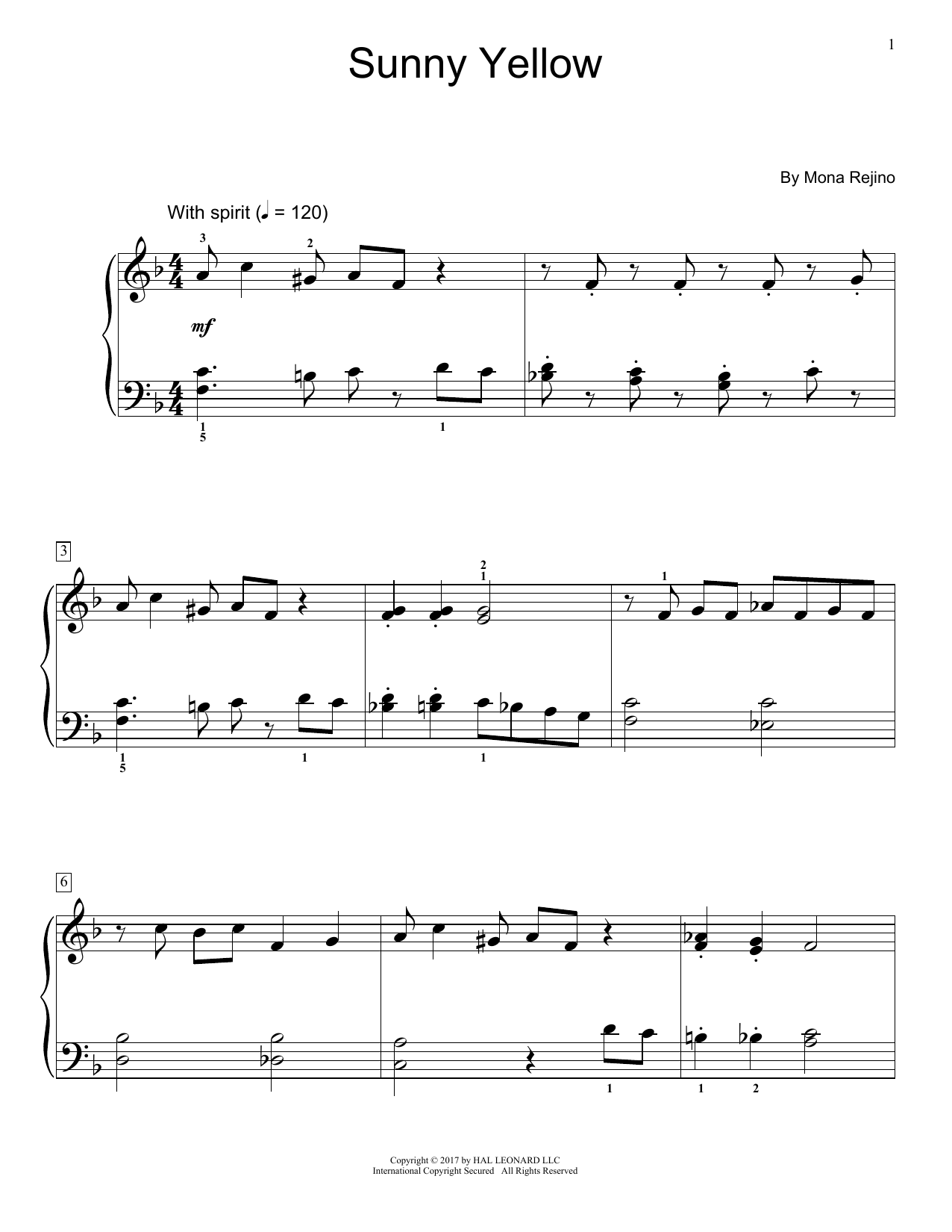 Download Mona Rejino Sunny Yellow Sheet Music and learn how to play Educational Piano PDF digital score in minutes