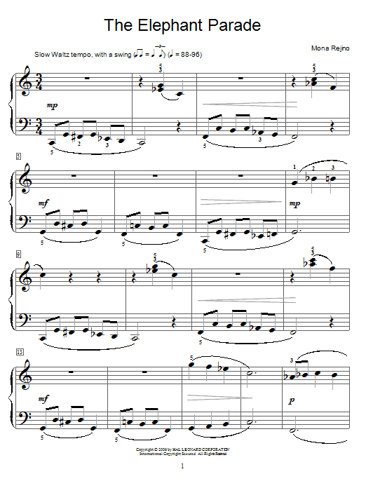 Download Mona Rejino The Elephant Parade Sheet Music and learn how to play Easy Piano PDF digital score in minutes