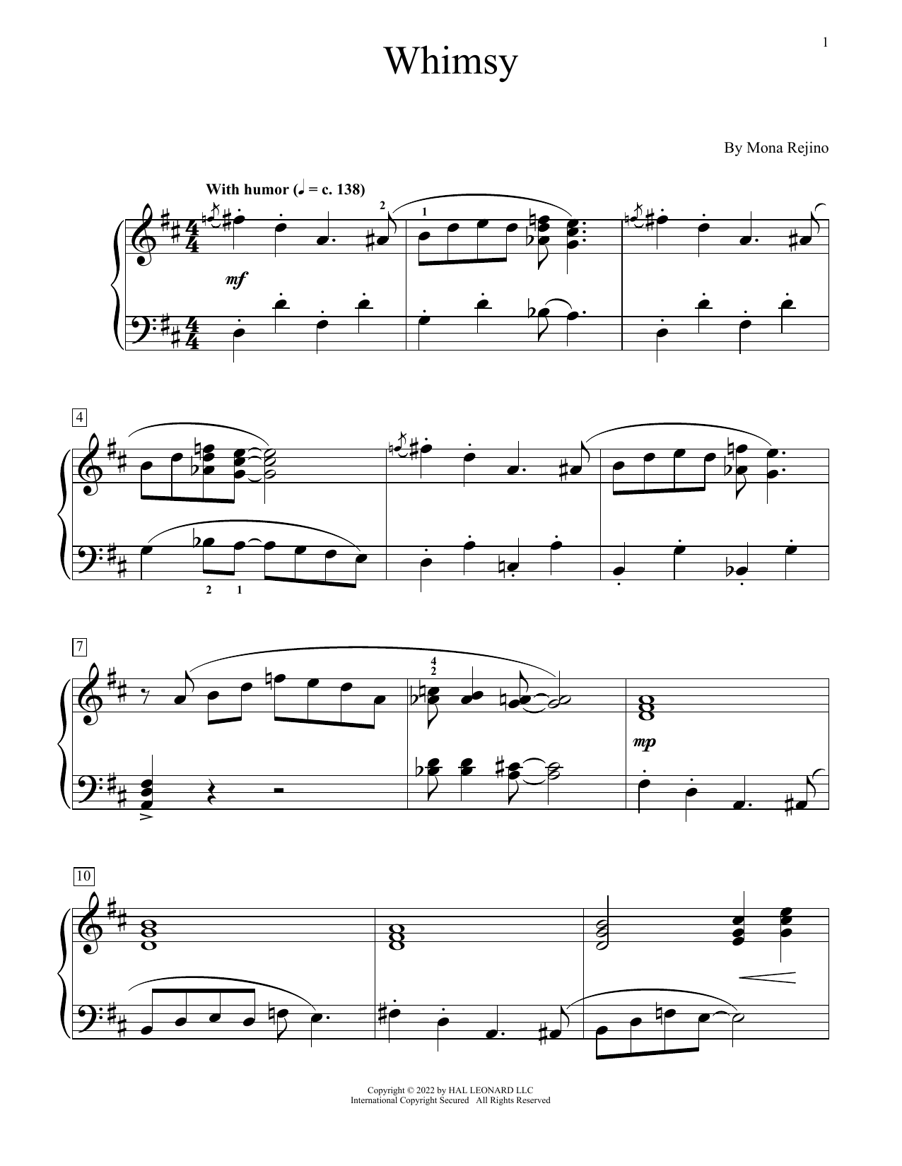 Download Mona Rejino Whimsy Sheet Music and learn how to play Educational Piano PDF digital score in minutes