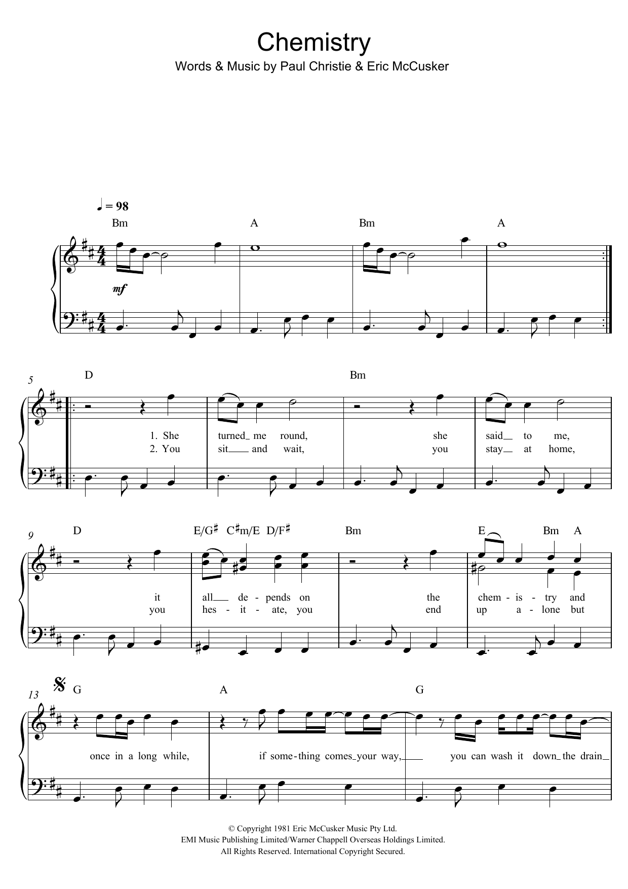 Download Mondo Rock Chemistry Sheet Music and learn how to play Piano, Vocal & Guitar (Right-Hand Melody) PDF digital score in minutes
