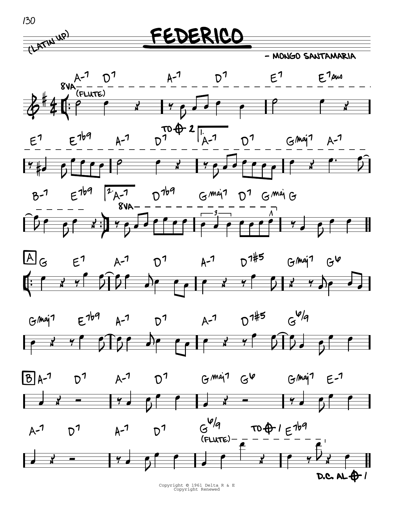 Download Mongo Santamaria Federico Sheet Music and learn how to play Real Book – Melody & Chords PDF digital score in minutes