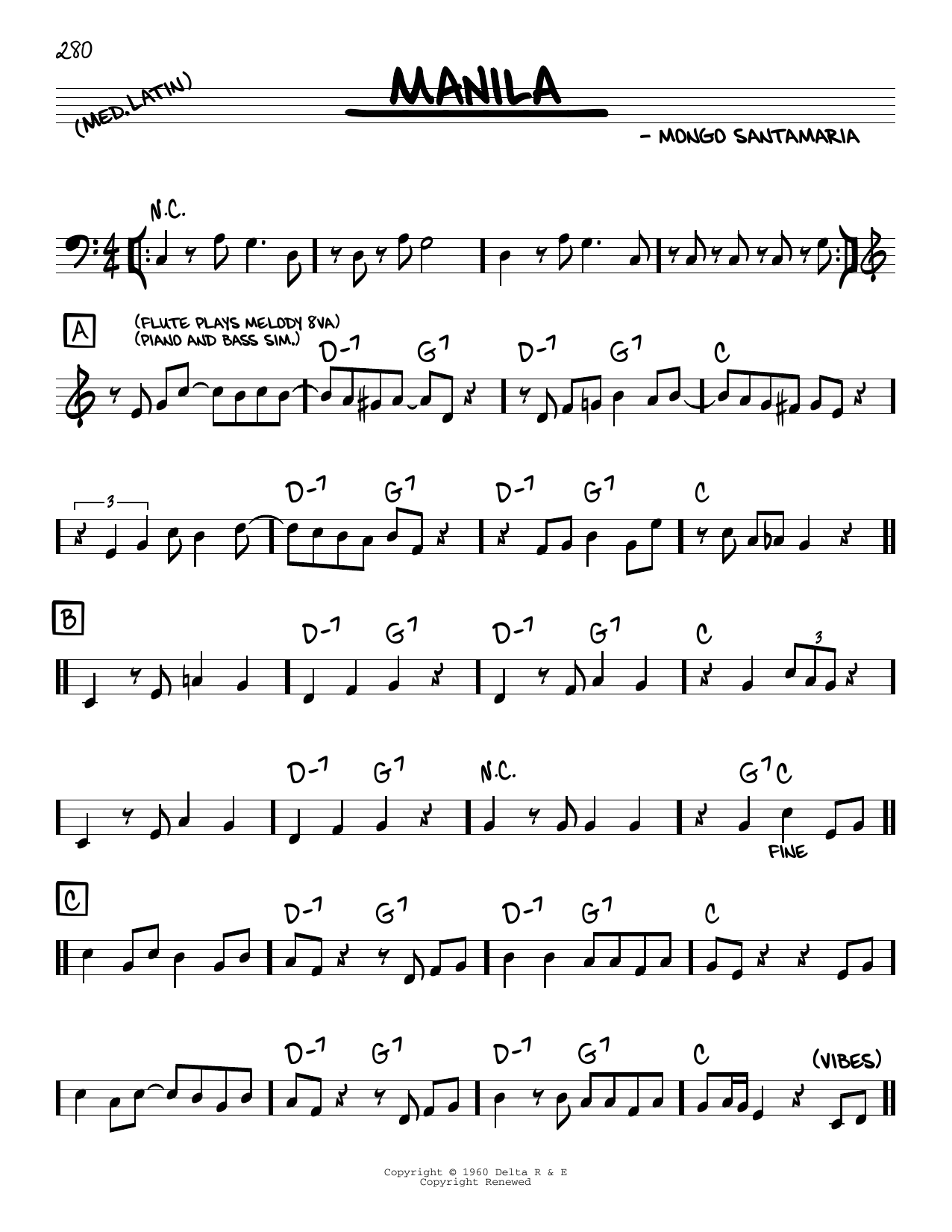 Download Mongo Santamaria Manila Sheet Music and learn how to play Real Book – Melody & Chords PDF digital score in minutes