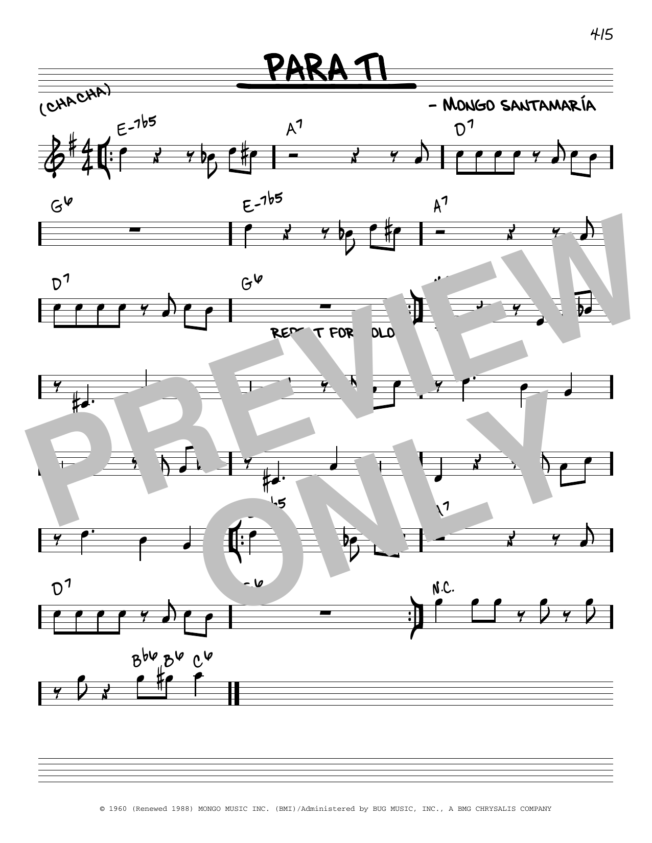 Download Mongo Santamaria Para Ti Sheet Music and learn how to play Real Book – Melody & Chords PDF digital score in minutes