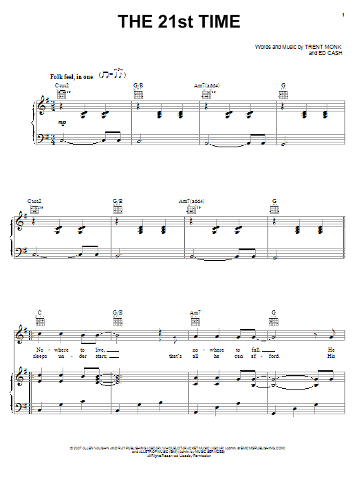 Download Monk & Neagle The 21st Time Sheet Music and learn how to play Piano, Vocal & Guitar (Right-Hand Melody) PDF digital score in minutes